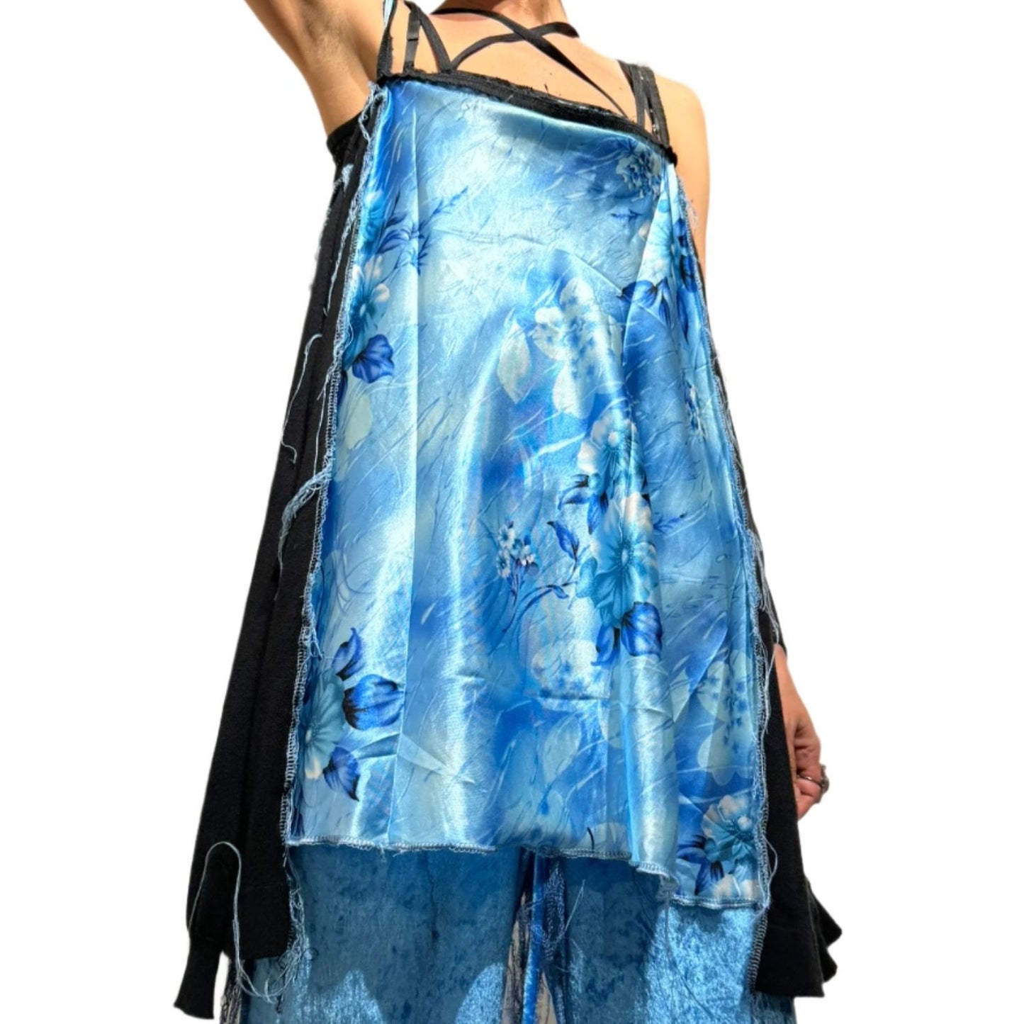 Upcycled Top Dress "Floral Ocean" with long fringe