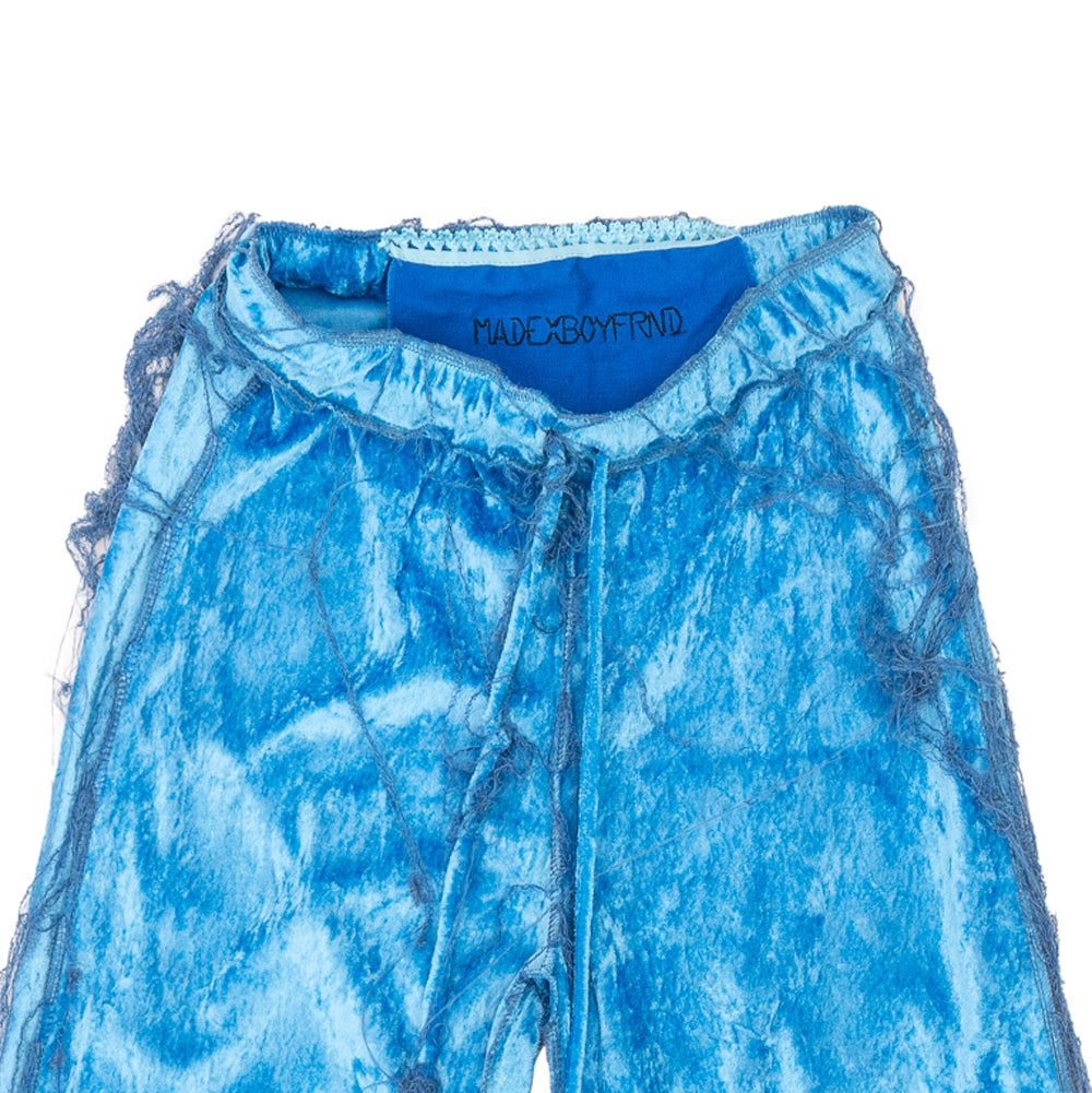 Upcycled "Shimmering Blue" Pants with fringes