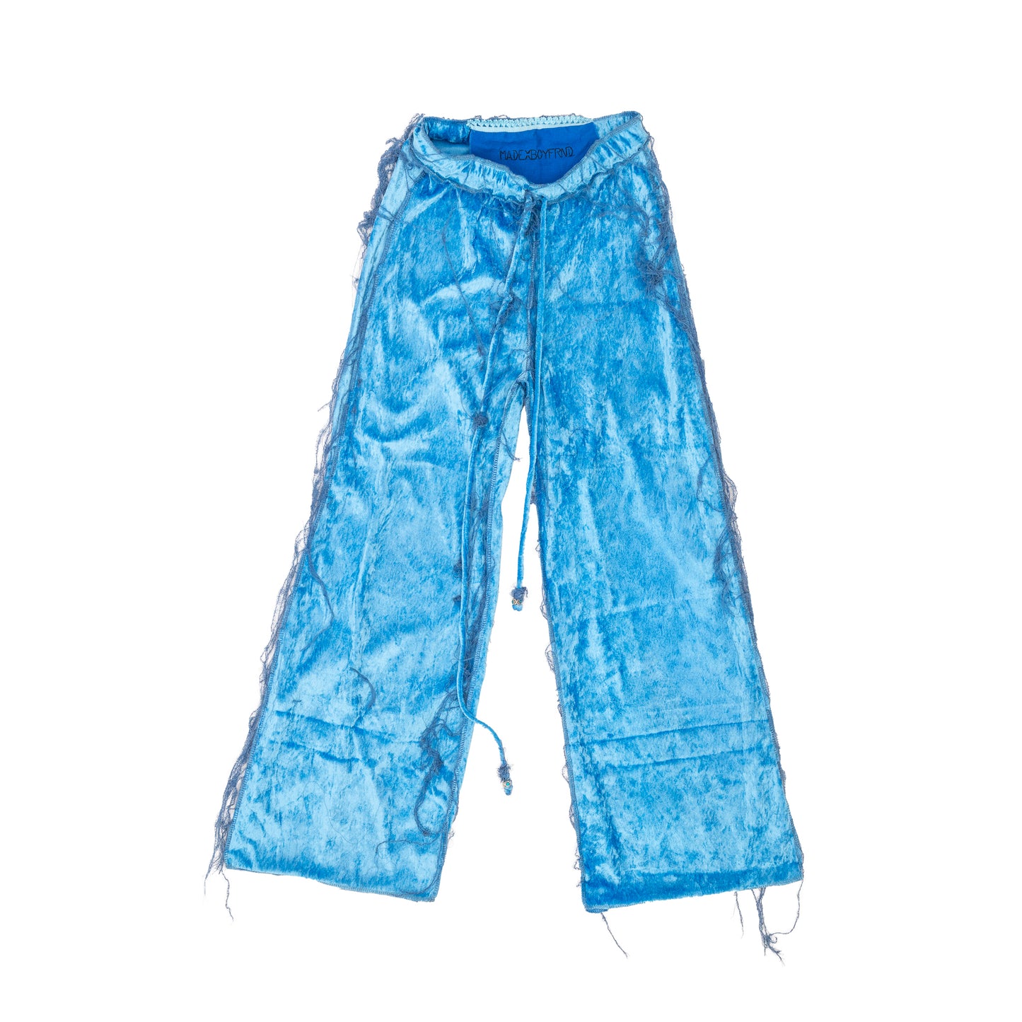 Upcycled "Shimmering Blue" Pants with fringes