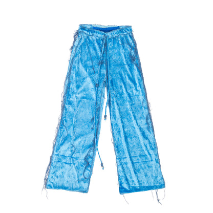 Upcycled "Shimmering Blue" Pants with fringes