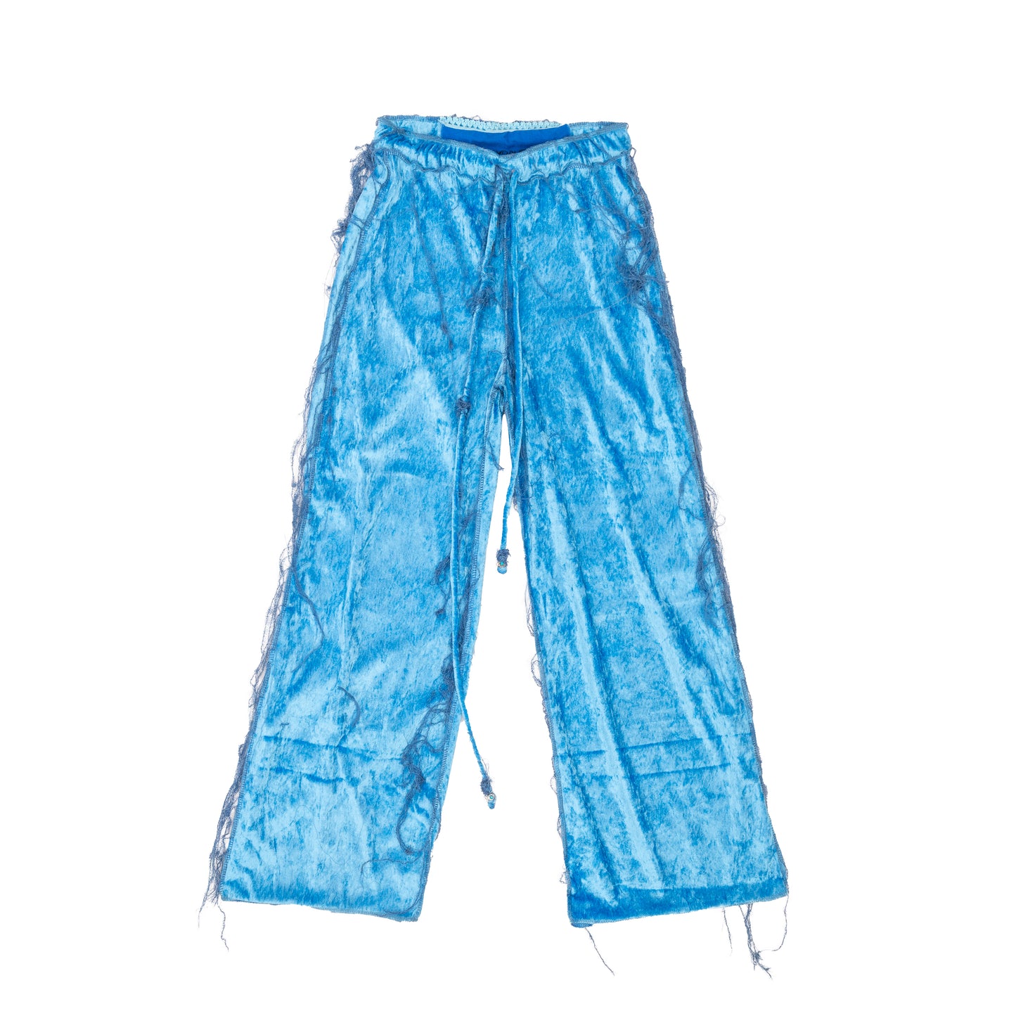 Upcycled "Shimmering Blue" Pants with fringes