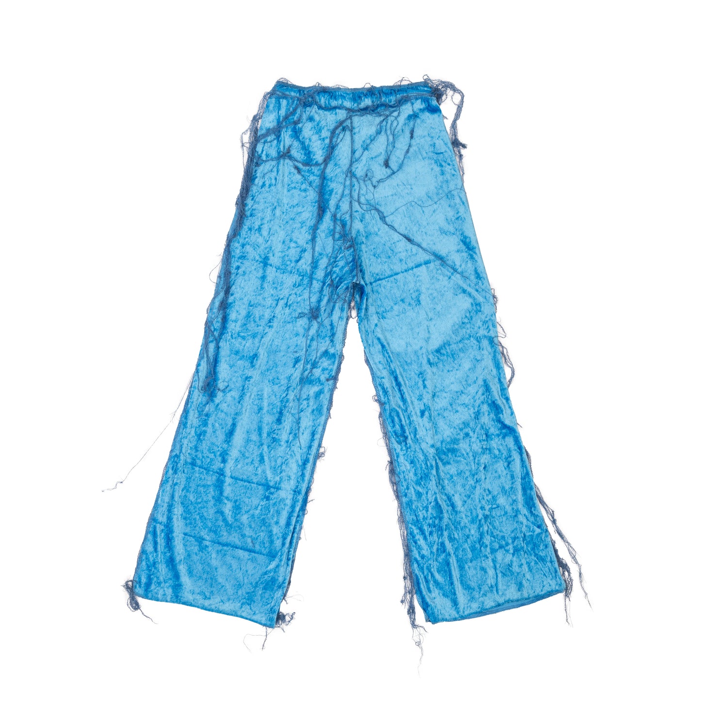 Upcycled "Shimmering Blue" Pants with fringes