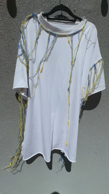 Upcycle T-shirt "MDXB BLOODY" BLUE YELLOW